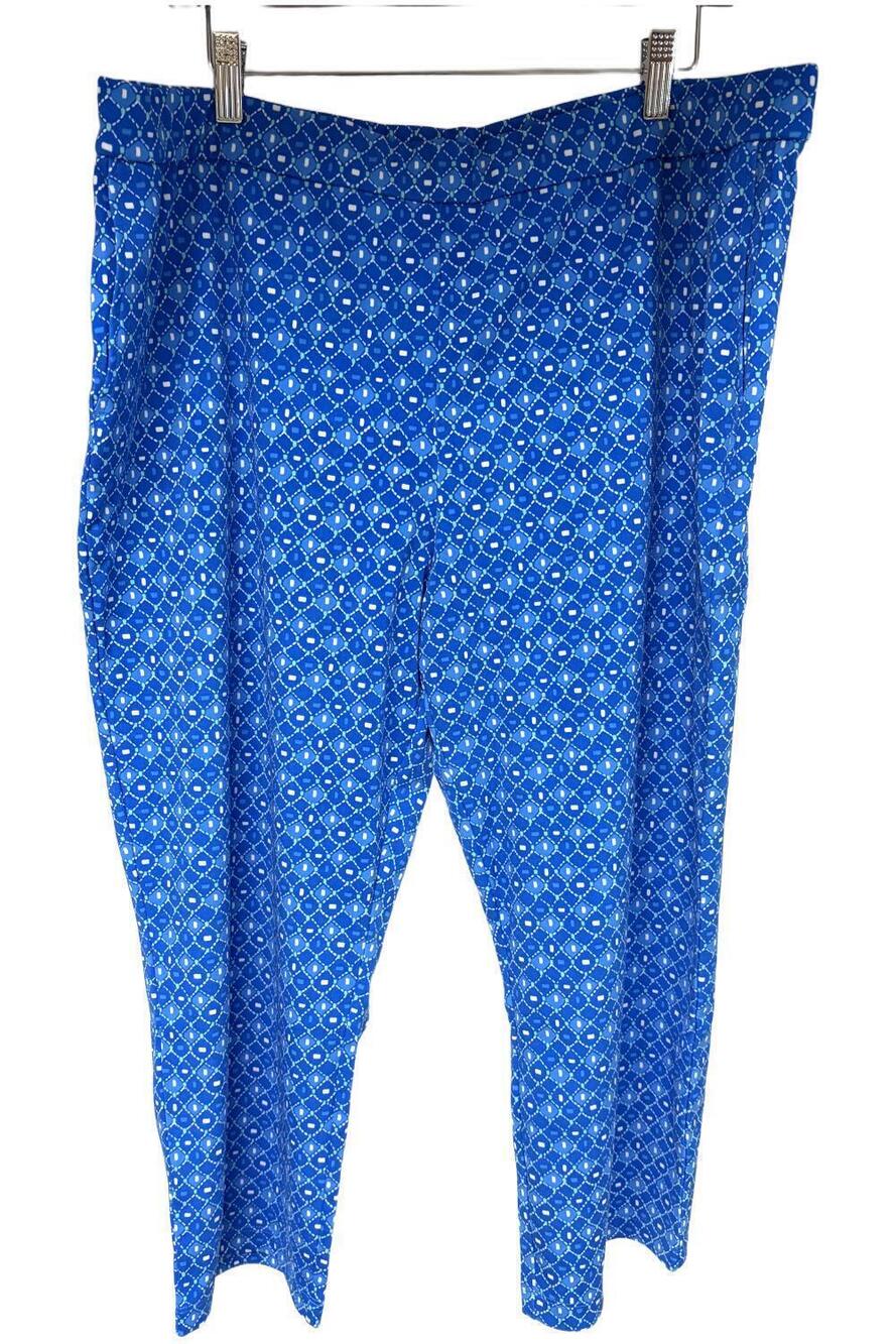 GRAVER Susan Graver Women's Printed LK Fusion Pull-On Crop Pants Blue - Petite